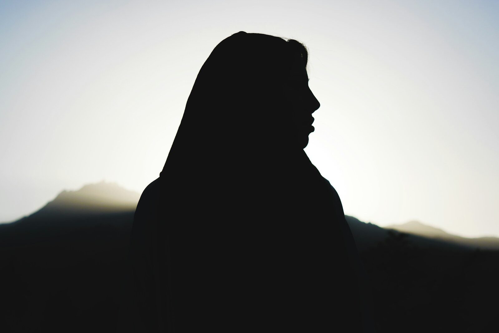 silhouette of mans head statue during sunset
