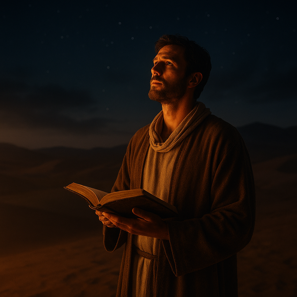 Abraão olhando para as estrelas, simbolizando a promessa de Deus.