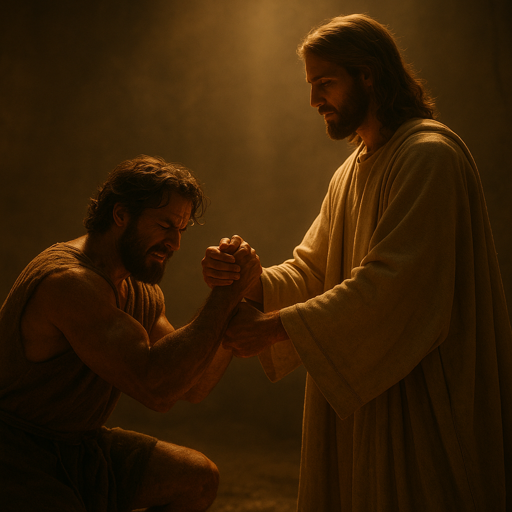 Imagem representando a luta de Jacó com Deus, símbolo de transformação e fé.